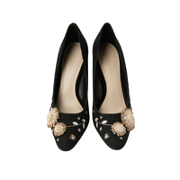 CHARLES & KEITH 女士立体花朵尖头浅口套脚细高跟鞋CK1-60920126 黑色 37