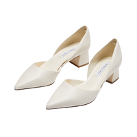 CHARLES & KEITH 女士纯色亮面尖头套脚浅口粗中跟单鞋CK1-60920181 粉白色 36