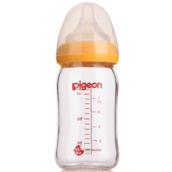 贝亲(Pigeon) 奶瓶 玻璃奶瓶 新生儿 宽口径玻璃奶瓶 婴儿奶瓶 160ml（黄色瓶盖）AA73 自然实感SS码奶嘴 *2件