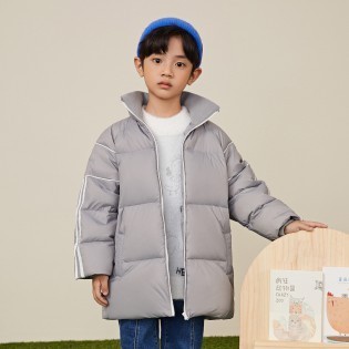 秋冬男童中长款保暖加厚羽绒服外套 110cm 灰色