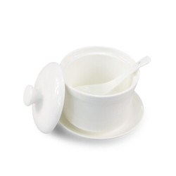 艾芳贝儿骨质瓷纯白餐具隔水炖盅汤煲宝宝蒸蛋盅重力水封炖出天然美味燕窝炖 炖盅套装 E-37-7 *3件