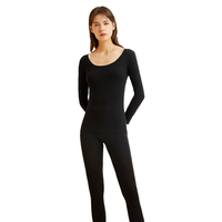 YANXUAN 网易严选 轻暖系列女士纯色薄款修身大圆领九分袖保暖内衣套装3991265 黑色 M