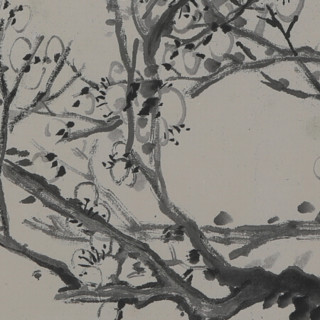 雅昌 吴昌硕 花卉水墨画《墨梅图》97×57cm 宣纸 咖啡实木国画框