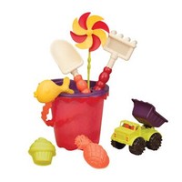 比乐B.Toys玩水玩沙玩具户外沙滩车儿童风车木瓜红中桶套装+凑单品