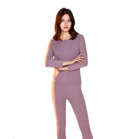 YOUR SUN 宜而爽 女士纯棉菱形圆领套头长袖保暖内衣套装CMR176 灰紫 M