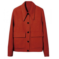 羊绒工装感纯色宽松箱型短款开襟毛呢外套 XL 波尔多红
