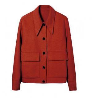 羊绒工装感纯色宽松箱型短款开襟毛呢外套 XL 波尔多红