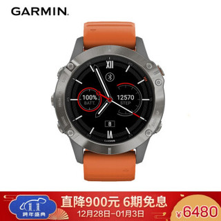 佳明（GARMIN）Fenix 6 Pro 蓝宝石钛合金灰色表圈GPS橙色表带运动户外智能血氧心率多功能跑步音乐支付手表