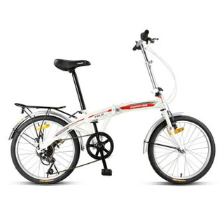 永久折叠自行车20英寸7变速高碳钢弓背车架时尚休闲男女式成人学生城市通勤单车 白红色