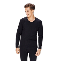 InteRight 男士纯色棉质加绒圆领长袖保暖内衣套装JD98121 黑色 XXXL