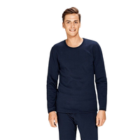 InteRight 男士纯色棉质加绒圆领长袖保暖内衣套装JD98121 藏青 XXL