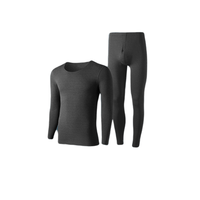 InteRight 男士新德绒纯色无痕圆领长袖紧身保暖内衣套装 深灰 M