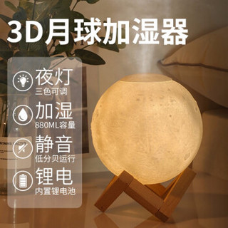 鼎集 圣诞节礼物 3d月球灯加湿器迷你静音usb家用办公室床头led小夜灯 送女友 闺蜜生日礼物 白色