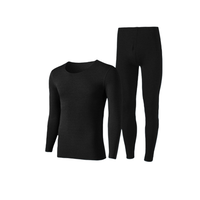 InteRight 男士新德绒纯色无痕圆领长袖紧身保暖内衣套装 黑色 XL