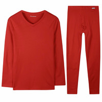 SCHIESSER 舒雅 男士纯色V领长袖保暖内衣套装E5-17916W-7708 中国红 L
