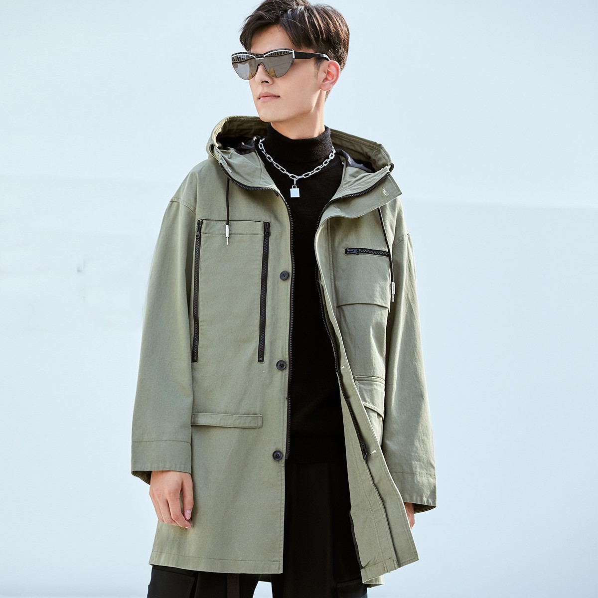 风衣外套_trendiano 3gc3041300590 男装中长款棉质连帽风衣多少钱