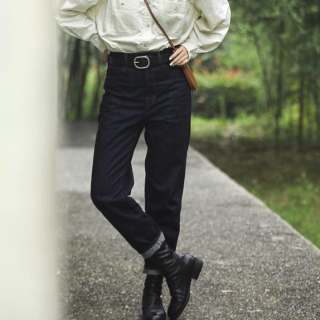 UNIQLO 优衣库 432831 女装宽松窄口牛仔九分裤