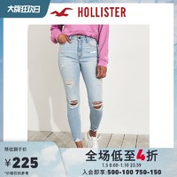 Hollister弹力高腰修身气质破洞小脚九分牛仔裤 女 256306-3