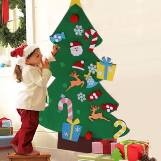 优迭尔 儿童玩具超大号圣诞装饰手工益智DIY毛毡布圣诞树 圣诞节礼物 平面挂板款+5米灯串