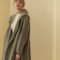 【85%绵羊毛】秋冬女绵羊毛大衣宽松连帽外套呢子外套女式大衣 M 雾绿