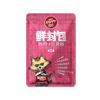 Wanpy 顽皮 happy100猫零食 鸡肉三文鱼鲜封包840g(70g*12袋) 猫湿粮宠物猫咪零食 Happy100系列