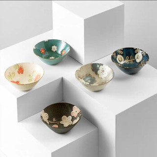 AITO 爱陶 日本原产进口美浓烧陶瓷日式餐具汤碗饭碗面碗小碗 小碗五色五件套