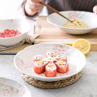 以艺术之铭 日本进口樱花手绘陶瓷碗盘餐具家用汤碗沙拉碗盘子菜盘创意餐盘 雨滴 4.5寸碗