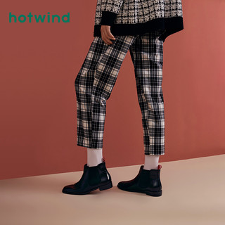 热风2019年冬季新款潮流时尚休闲短靴女方头平底切尔西靴H82W9409