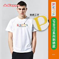 Kappa卡帕男运动短袖彩色立体字母刺绣夏季半袖圆领T恤（M、漂白-001）
