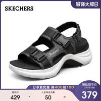 Skechers斯凯奇新款女士轻便魔术贴运动沙滩鞋厚底露趾凉鞋119104（38、蓝色/银色/BLSL）