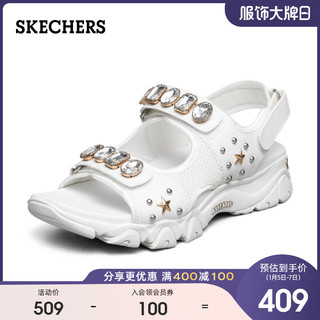 Skechers斯凯奇时尚闪钻女子可外穿凉鞋水晶鞋魔术贴沙滩鞋32994（36、黑色/金属色/BKPW）