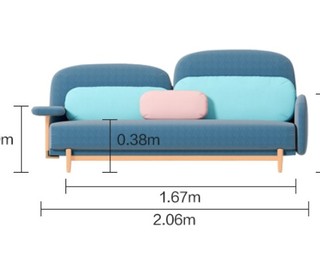 林氏木业 RAH1K 北欧小户型沙发  三人位 蓝色+湖蓝色