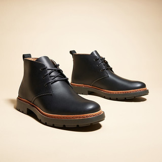 Clarks 其乐 Trace Flare系列男士圆头系带皮革低跟短筒工装靴261298397070 黑色 41