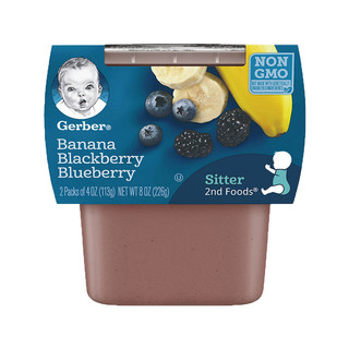 嘉宝Gerber婴幼儿辅食 香蕉混合莓泥 蔬果泥 二段 6个月以上 113g*2罐装 226g 美国进口 *2件