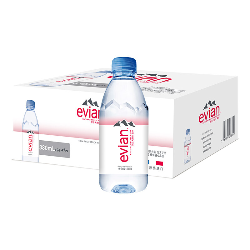 evian 依云 法国进口依云矿泉水饮用水天然弱碱水 330ml*24瓶 高端硬瓶整箱装