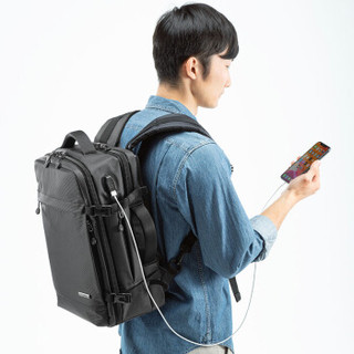 SANWA SUPPLY 山业 电脑包 大容量双肩包 商务背包男 防泼水笔记本包 usb充电口 大开口设计 黑色 15.6英寸
