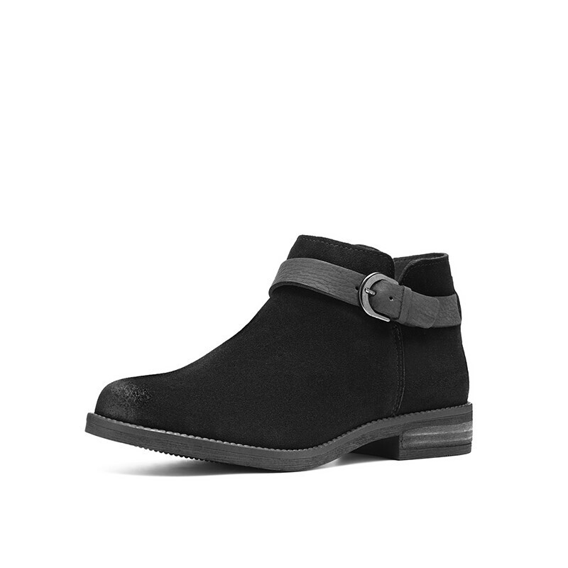 Clarks 其乐 Demi Tone系列女士圆头套脚皮革方根短筒切尔西靴261434214 黑色 38