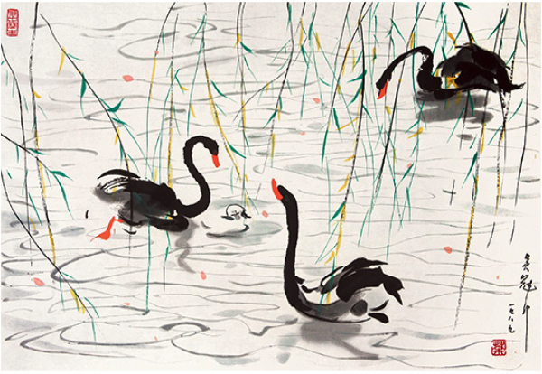 荣宝斋装饰画国画木版水印吴冠中鹅挂画