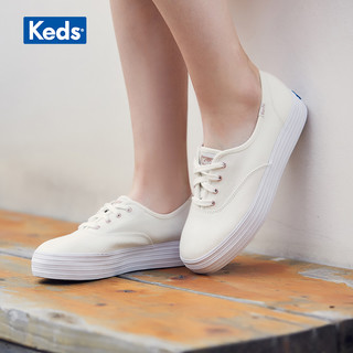 Keds松糕鞋女鞋闪光帆布鞋厚底单鞋百搭小白鞋 WF59457（39、金色）