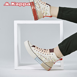 Kappa卡帕情侣男女串标运动板鞋高帮帆布鞋果冻冰淇淋鞋新款（44、鹭羽白/酱紫色-133）
