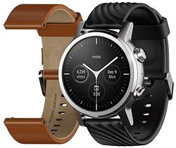 Moto 360 * 3 代 2020 - Google Wear OS - 豪华不锈钢智能手表,含真皮和高冲击运动带 - 钢灰色
