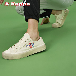 Kappa卡帕电音house联名情侣男女串标板鞋运动帆布小白鞋新款（36、日晒蓝/韩国白-847）