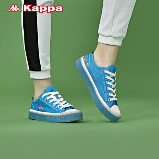 Kappa卡帕电音house联名情侣男女串标板鞋运动帆布小白鞋新款（37、日晒蓝/韩国白-847）