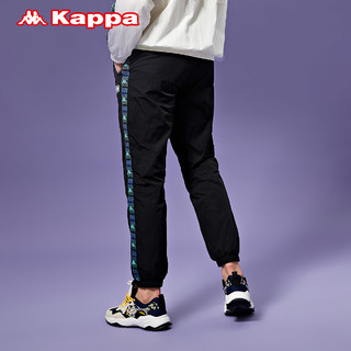 Kappa卡帕电音联名串标运动裤新款男梭织长裤休闲裤小脚卫裤（XL、黑色-990）