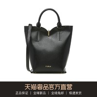 FURLA/芙拉黑色牛皮剖层革烫金LOGO女士斜跨包水桶包 BZZ2FRBARE000（黑色1）