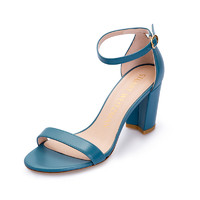 STUART WEITZMAN 斯图尔特·韦茨曼 女士牛皮一字扣高跟凉鞋NEARLYNSMOOTH CALF CERULEAN 孔雀蓝 37