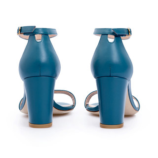 STUART WEITZMAN 斯图尔特·韦茨曼 女士牛皮一字扣高跟凉鞋NEARLYNSMOOTH CALF CERULEAN 孔雀蓝 37