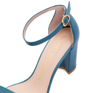 STUART WEITZMAN 斯图尔特·韦茨曼 女士牛皮一字扣高跟凉鞋NEARLYNSMOOTH CALF CERULEAN 孔雀蓝 37