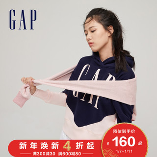 Gap女装LOGO撞色碳素软磨抓绒运动卫衣655701秋冬新款休闲连帽衫