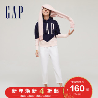 Gap女装LOGO撞色碳素软磨抓绒运动卫衣655701秋冬新款休闲连帽衫